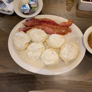 Biscuits n' Gravy with Bacon or Sausage