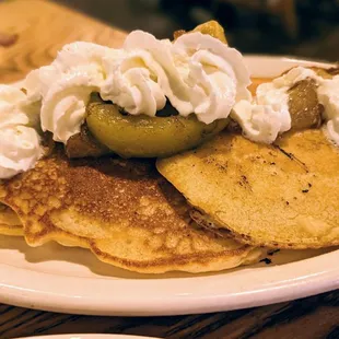 Pancakes with baked apples on top