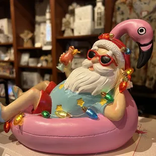 santa on inflatable flamingo