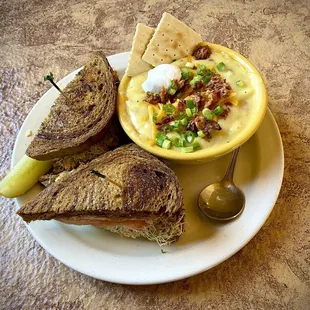 Tuna Melt with a cup of Baked Potato Soup