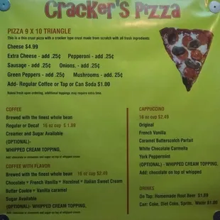 Pizza made from scratch with a cracker crust, flavored coffee, homemade root beer