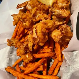 Fried Shrimp and sweet potato fries