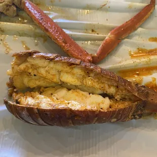 Lobster tail and crab leg