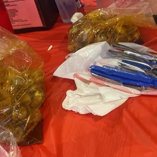 Crab boils with utensils