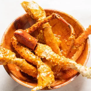 crab legs in a bowl