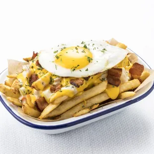 Signature Chowder Fries with Fried Egg