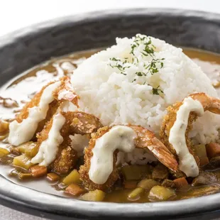 Curry Rice with Fried Shrimp