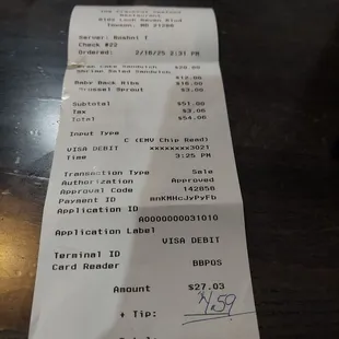 Receipt...3 meals