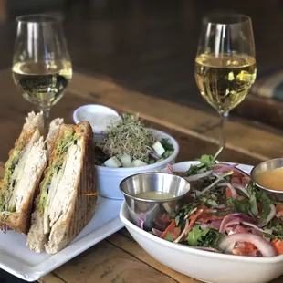Antipasto salad and foghorn sandwich