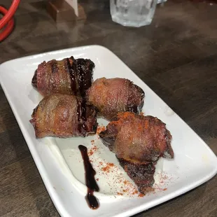 Bacon Wrapped Dates, Chorizo, Gorgonzola Mousse &amp; Balsamic Glaze