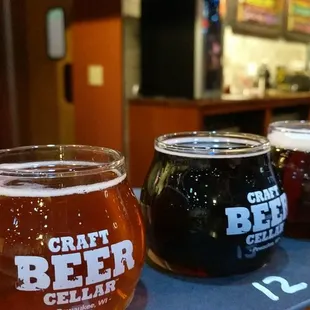 a row of beer glasses
