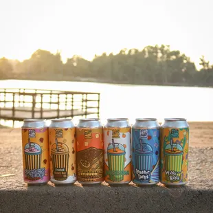 a row of cans of craft beer