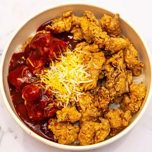 Asian Fusion Popcorn Fried Chicken Bowl