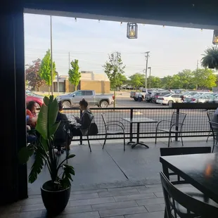 View of outside seating from the inside.