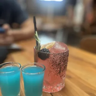 Tequila mockingbird and blue lemonade shots!