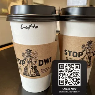 A 16 oz. hazelnut latte and an Americano.