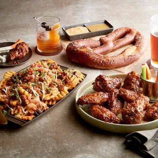 a variety of food items on a table