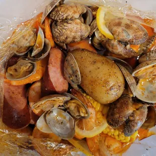May 2021: Creole Garlic Butter Custom Boil-- Shrimp &amp; Clams w/ added Sausage. Excellent