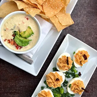 Deviled eggs &amp; queso &amp; chips