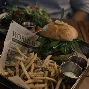 Shrooms + Truffles Burger with garlic Parmesan truffle fries