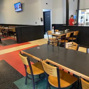 tables and chairs in a restaurant