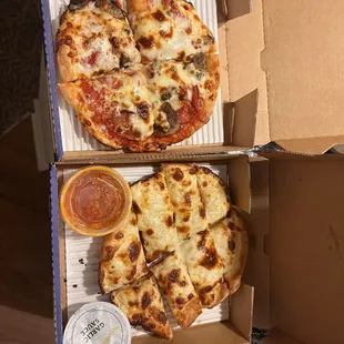 Individual Cheese Pizza with toppings Individual Cheese Sticks