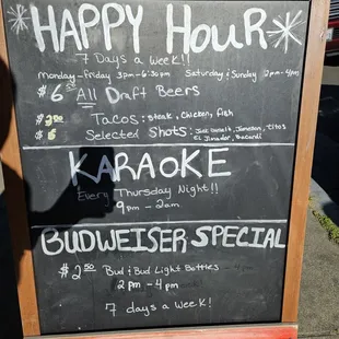 Happy hour, specials