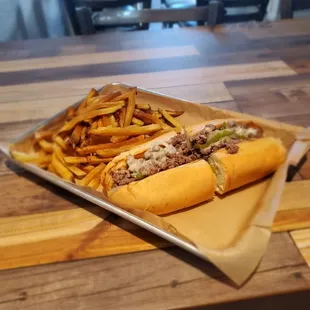 Steak sandwich and fries