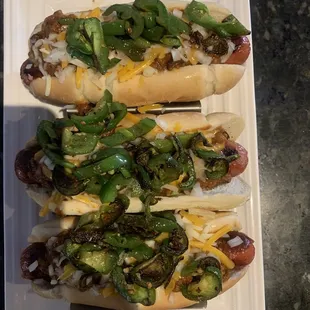House made Stout Chili dogs on the weekends!!!  I like to add grilled jalapeños on mine