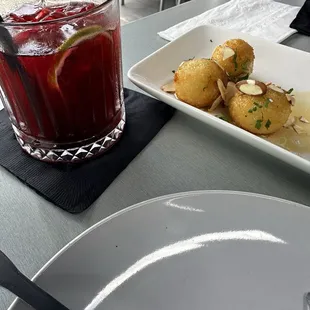 Goat cheese croquettes and Beet margarita