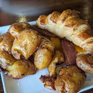 Croissant Sammy, substitute the salad for  smashed potatoes