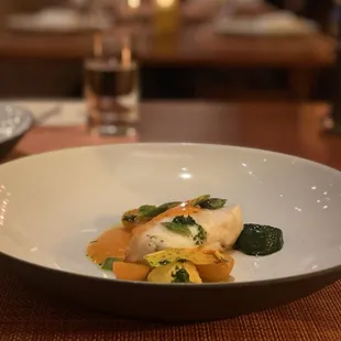 Roasted halibut summer vegetables