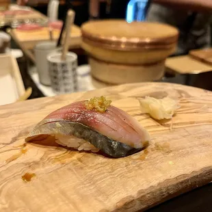 Masaba (Japanese mackerel with wasabi, negidare, lemon)