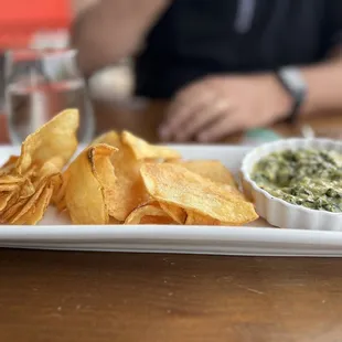 Spinach artichoke dip with house made chips