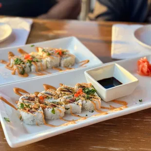Tuna poke roll and spicy crab avocado roll