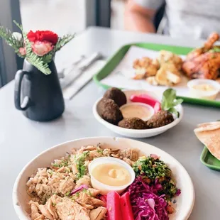 Chicken Bowl and Falafel Shared Plate and Rotisserie Chicken | IG: @joyyeats