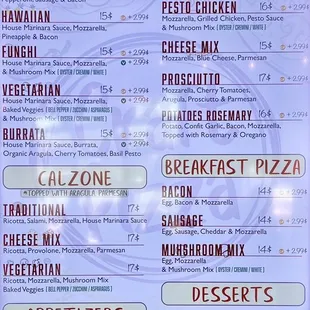 Menu as of April 2023.