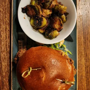 Grouper sandwich and Brussels sprouts