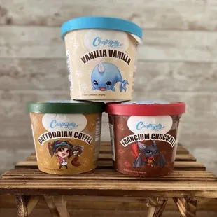three different flavors of ice cream