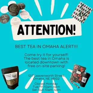 Omaha's BEST tea is waiting for you!  Stop by downtown and experience it for yourself--plus, enjoy free on-site parking!