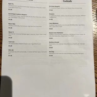 Cocktail menu