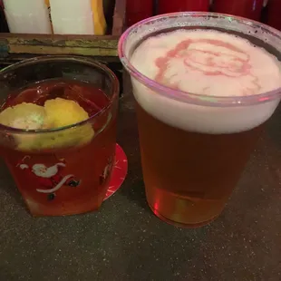 Buffalo Trace Old Fashioned and a Santa-garnishes Free Dive IPA
