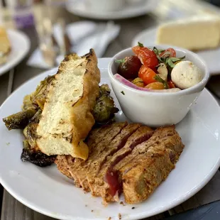 Cajun Seared Ahi Tuna Plate, Balsamic Brussels Sprouts, Tomato Mozzarella Caprese