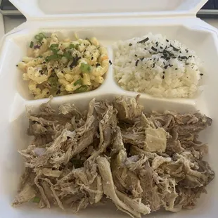Kalua pork with mac salad $10 Hawaiian hot plate