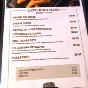 Late night menu page 2 of 2