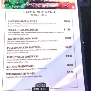 Late night menu page 1 of 2