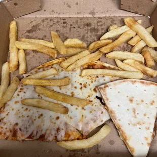Disgusting pizza, tastes like frozen. My son says the fries taste like cafeteria food.