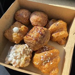rebel within, ham and cheese croissant, dark chocolate croissant, blackberry almond muffin, nectarine pastry
