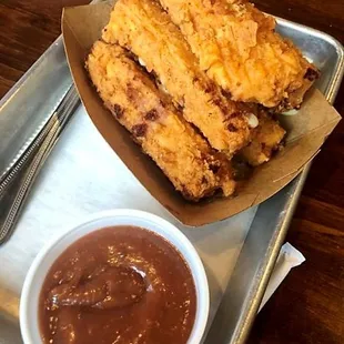 Gouda Stix Gouda cheese strips, with BBR sauce