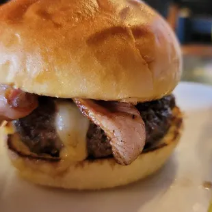 Bacon cheddar burger with muenster instead of cheddar